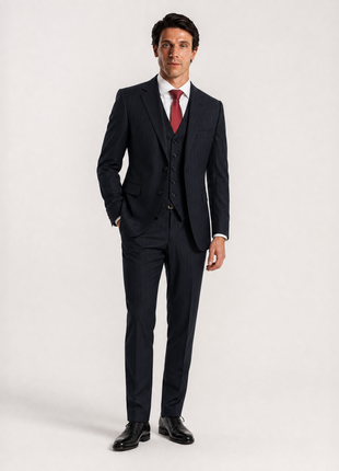 Ralph Lauren Purple Label Charcoal Black Pinstripe 100% Wool Classic Fit 3-Piece Suit 40L