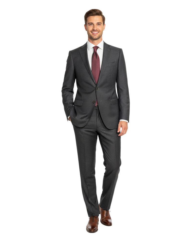 Armani Collezioni M-Line Charcoal Grey Pinstriped Notch Lapel