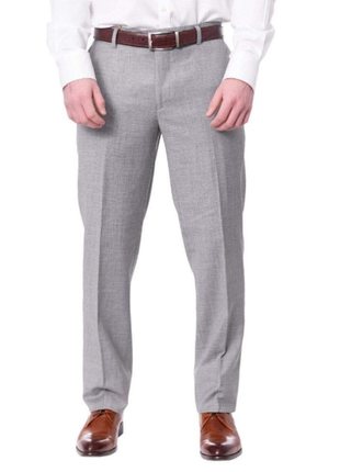 Mens Slim Fit Light Gray Flat Front Wool Prehemmed Dress Pants