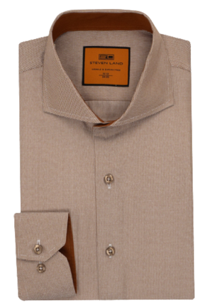 Steven Land Brown Micro Check Regular Fit Cutaway Collar Wrinkle & Shrink Free Cotton Dress Shirt