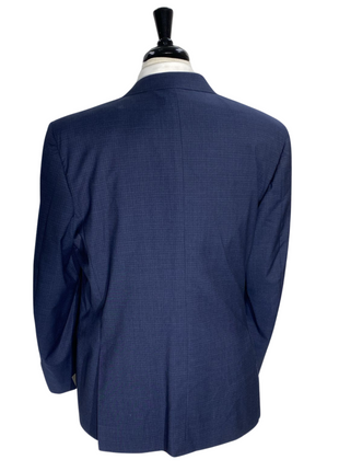 Canali Navy Blue Tonal Plaid Notch Lapel 100% Wool 2 Button Suit 48L