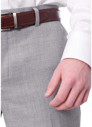 Mens Slim Fit Light Gray Flat Front Wool Prehemmed Dress Pants