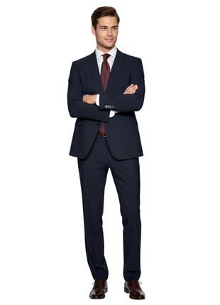 Armani Collezioni Solid Dark Blue M-Line Notch Lapel Modern Fit 2 Button Wool Suit - 44R