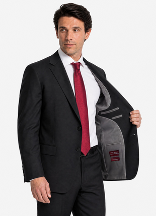 Sartoria Mazara Solid Black Classic Fit Notch Lapel Wrinkle Resistant 2-Button Wool Suit - The Suit Depot