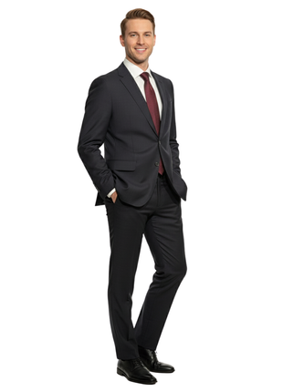 Armani Collezioni M-Line Solid Black 100% Wool Notch Lapel Modern Fit 2 Button Suit 38R