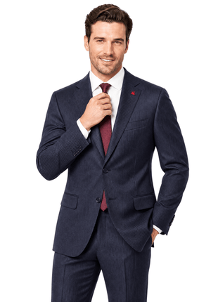 Isaia Mens Blue Tonal Pinstripe Notch Lapel Classic Fit 2-Button Wool Suit - 44L