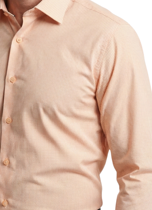 Proper Shirtings Peach Grid Windowpane Slim Fit Cotton Spread Collar Wrinkle Free Dress Shirt - The Suit Depot