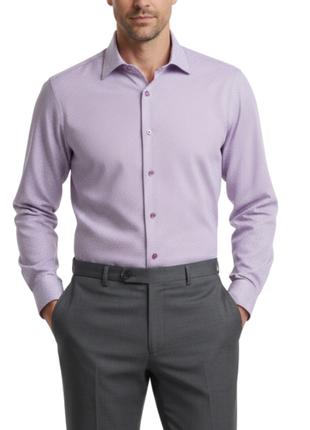 Proper Sport Purple Micro Grid Contemporary Fit Spread Collar Stretch Wrinkle Resistant Dress Shirt