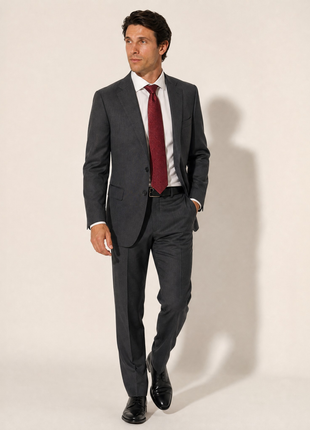 Hickey Freeman Traveler Gray Textured Notch Lapel Classic Fit 2-Button Worsted Wool Suit - 38S