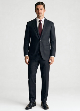 Tovaglia Solid Black Slim Fit Notch Lapel Wool Cashmere 2-Button Suit