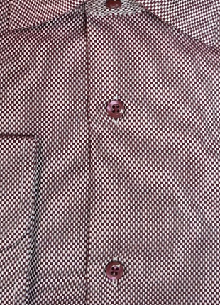 Mens Micro-Check Burgundy Slim Fit Cotton Blend Stretch Spread Collar Dress Shirt