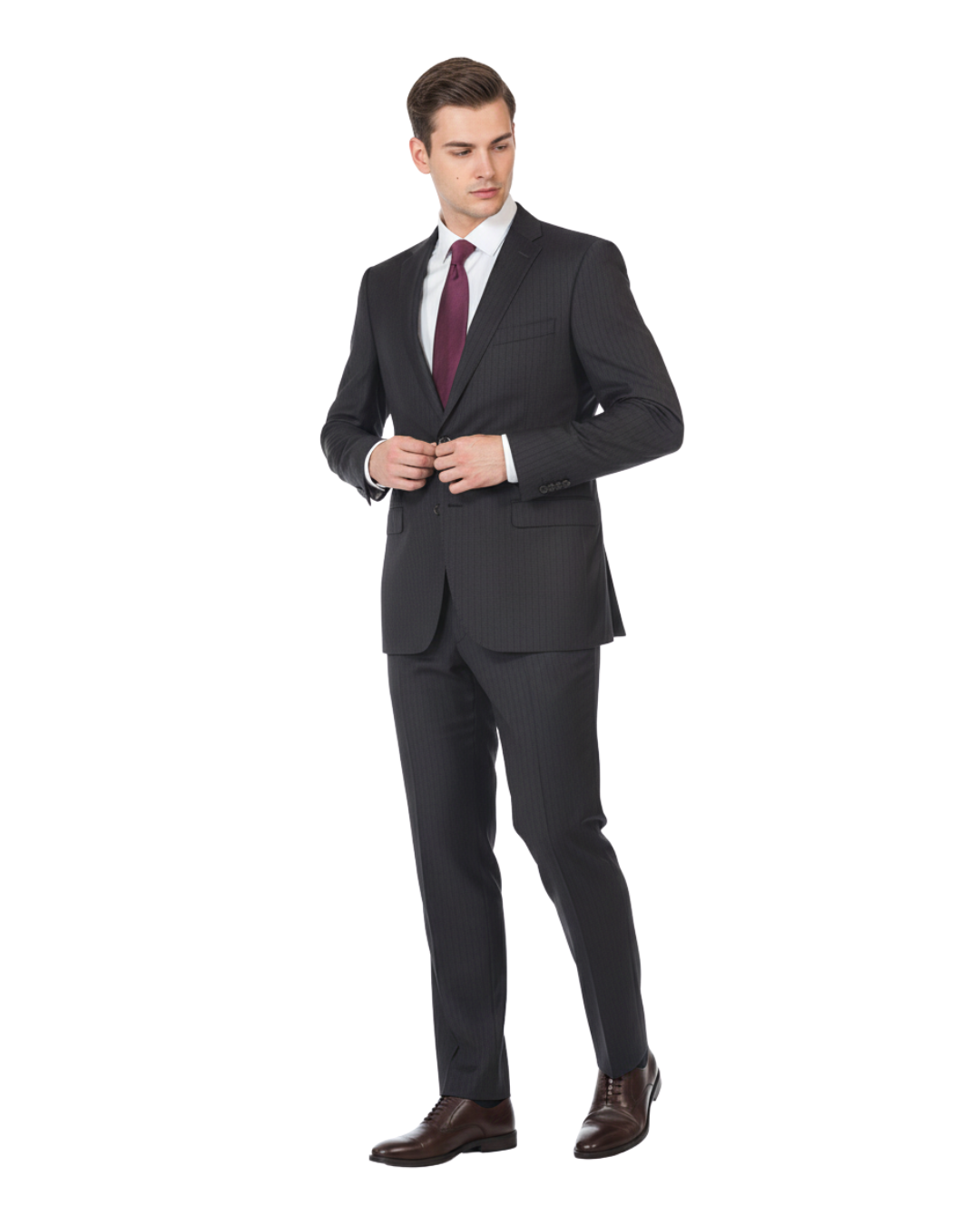 Armani Collezioni Mens Slim Fit Charcoal Pinstripe 100% Wool