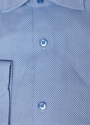 Mens Micro-Check Cadet Blue Contemporary Fit Cotton Blend Stretch Spread Collar Dress Shirt