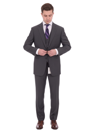 Armani Collezioni Giorgio Slim Fit Gray Striped Three Piece Wool Suit Size 48R