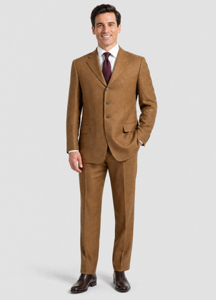 Sartoria Partenopea Mens Solid Golden Brown Notch Lapel Classic Fit 4-button Linen Suit - 42R