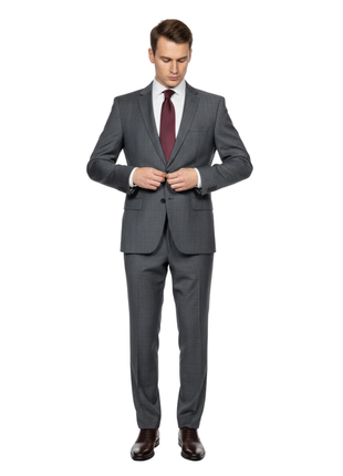 Hugo Boss Mens Gray Windowpane Notch Lapel Wool 2-Button Suit - 44R
