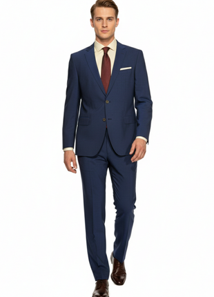 Hugo Boss Blue Pinstripe Slim Fit Notch Lapels 2-Button Wool Silk Suit - 46R