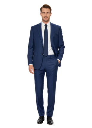 Canali Navy Blue Textured Notch Lapel 100% Wool 2 Button Suit 46L
