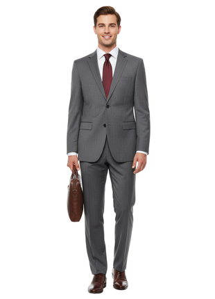 Hugo Boss Mens Gray Herringbone Notch Lapels Wool 2-Button Suit - 40R