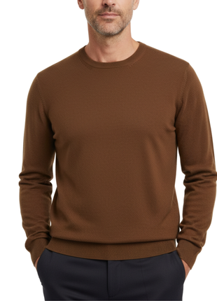 Proper Sport Mens Brown Regular Fit Crewneck Cotton Silk Knit Sweater - The Suit Depot