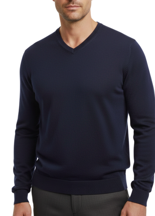 Proper Sport Mens Navy Blue Regular Fit V-Neck Cotton Silk Knit Sweater
