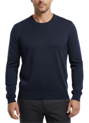Proper Sport Mens Navy Blue Regular Fit Crewneck Cotton Silk Knit Sweater