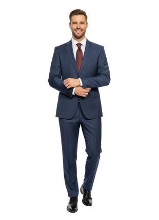 Hugo Boss Blue Textured Marzotto Wool Notch Lapel Two-Button Suit 38R