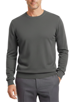 Proper Sport Mens Charcoal Gray Regular Fit Crewneck Cotton Silk Knit Sweater - The Suit Depot