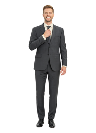 Canali Navy Plaid Wool Blend Suit 44S