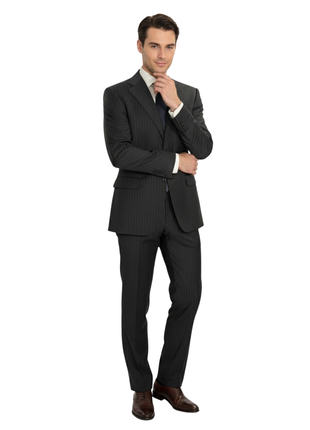 Canali Charcoal Pinstriped Fully-Canvassed 100% Wool Suit 36R