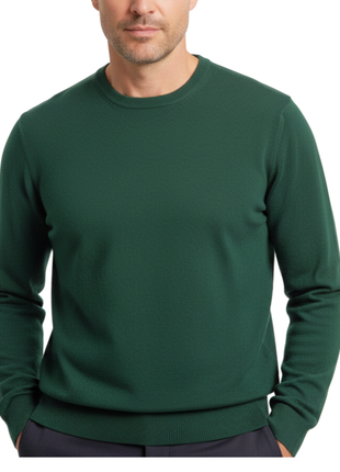 Proper Sport Mens Green Regular Fit Crewneck Cotton Silk Knit Sweater