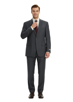 Canali Men's Blue Pinstripe 100% Wool Suit 46R