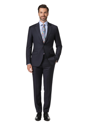 Beragamo Elegant Mens Navy Subtle Windowpane Modern Fit Notch Lapel Wool 2 Button Suit