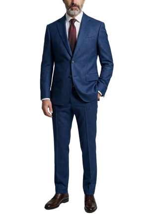 Joseph Bach Mens Blue Microcheck Half-Canvassed Classic Fit Notch Lapels 2 Button Wool Suit