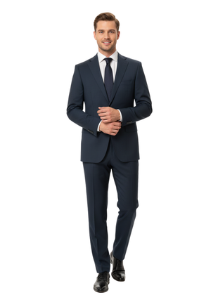 Canali Solid Dark Blue 100% Wool 2 Button Suit 38R