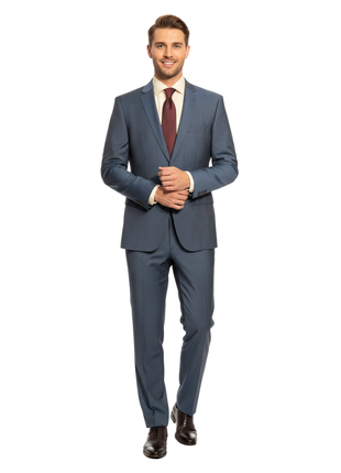 Hugo Boss Super 120s Blue Textured Notch Lapels Wool 2-Button Suit - 44R