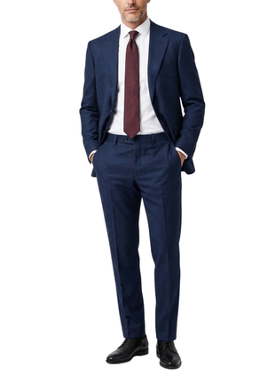 Centrion Mens Blue Textured Classic Fit Notch Lapels 2 Button Stretch Wool Silk Blend Suit
