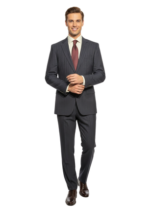 Hugo Boss Navy Blue and Purple Pinstriped Notch Lapels Wool 2-Button Suit 40R