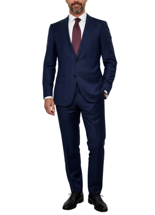 Centrion Mens Dark Navy Windowpane Classic Fit Notch Lapels 2 Button Wool Suit