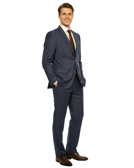 Hugo Boss Super 130 Drago Blue Check Wool Notch Lapel Two-Button