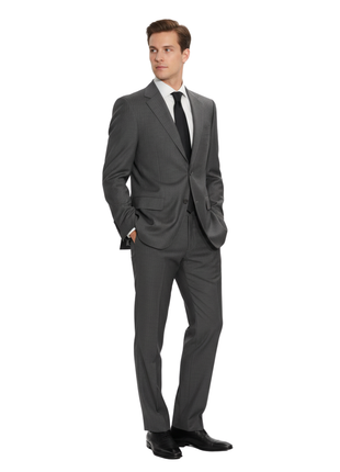 Canali Gray Herringbone 100% Wool Suit 44R