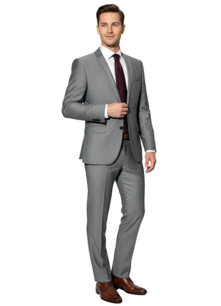 Hugo Boss Super 100s Gray Birdseye Notch Lapels 2-Button Wool Suit - 38R