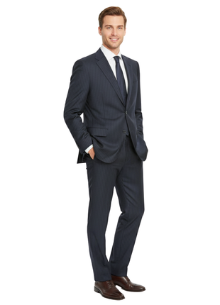 Canali Navy Pinstriped 100% Wool 2 Button Suit 50L