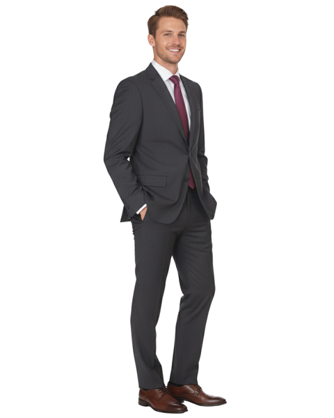 Hugo Boss 42L Charcoal Check 100% Wool Slim Fit 2 Piece Suit – The