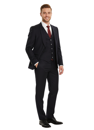 Canali Men's Navy One-Button 3-Piece Suit with Shawl Lapel 36R