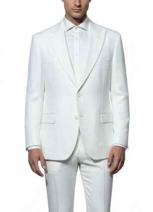 Canuti Mens Ivory Textured Modern Fit Peak Lapels 2-Button Blazer