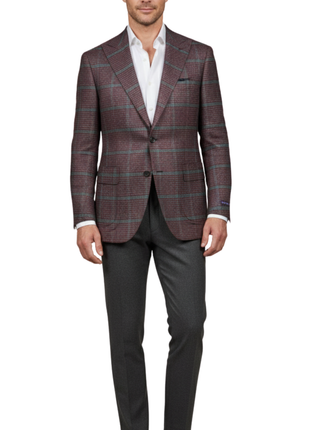 Canuti Burgundy Green Glen Plaid Peak Lapels Modern Fit 2-Button Blazer
