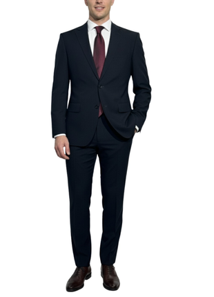 Hugo Boss Mens Black Tonal Pinstriped Notch Lapels Classic Fit 2 Button Super 110s Wool Suit - 38S