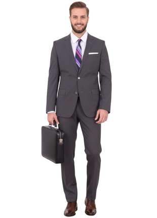 Hugo Boss Hutson1/gander Slim Fit Gray Mini Striped Stretch Cotton Blend Suit