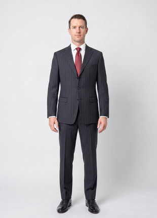 Z Zegna Mens Charcoal Pinstripe Notch Lapels Classic Fit 3-Button Wool Suit - 40R